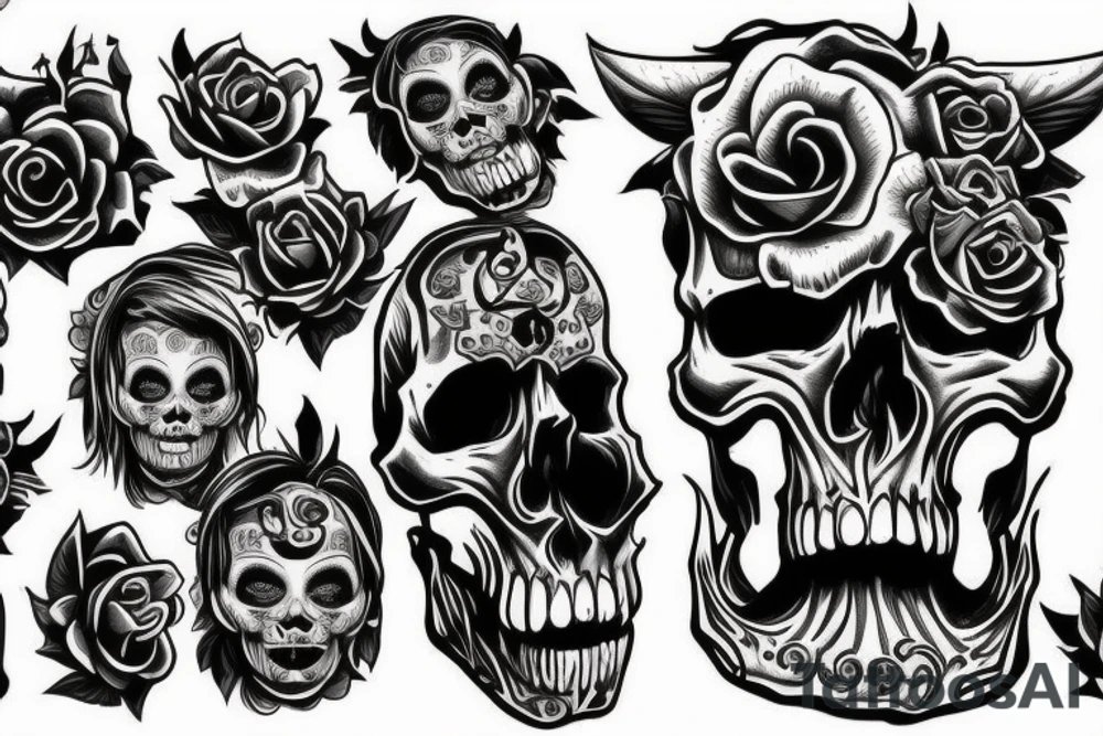 Skull with demon face tattoo idea