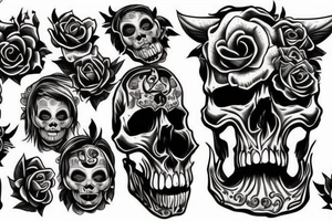 Skull with demon face tattoo idea