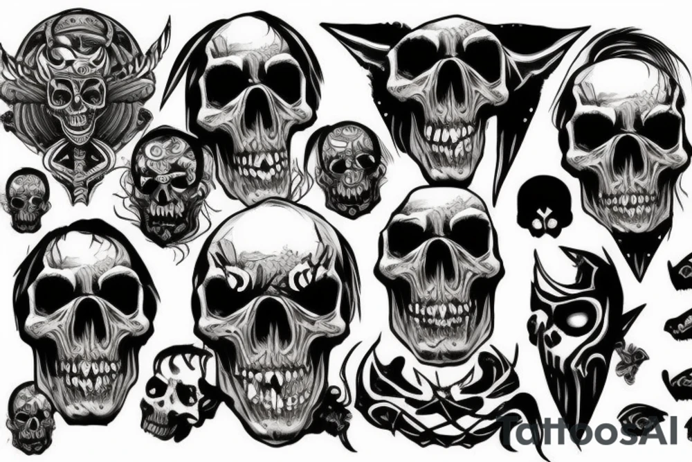 Skull with demon face tattoo idea
