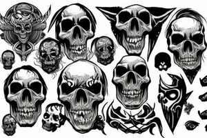 Skull with demon face tattoo idea