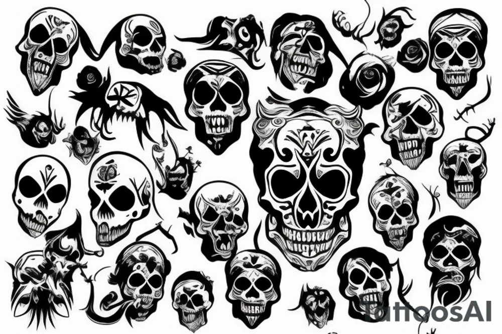 Skull with demon face tattoo idea