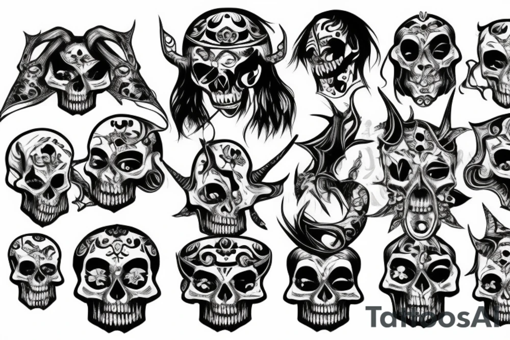 Skull with demon face tattoo idea