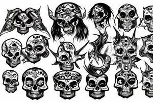 Skull with demon face tattoo idea