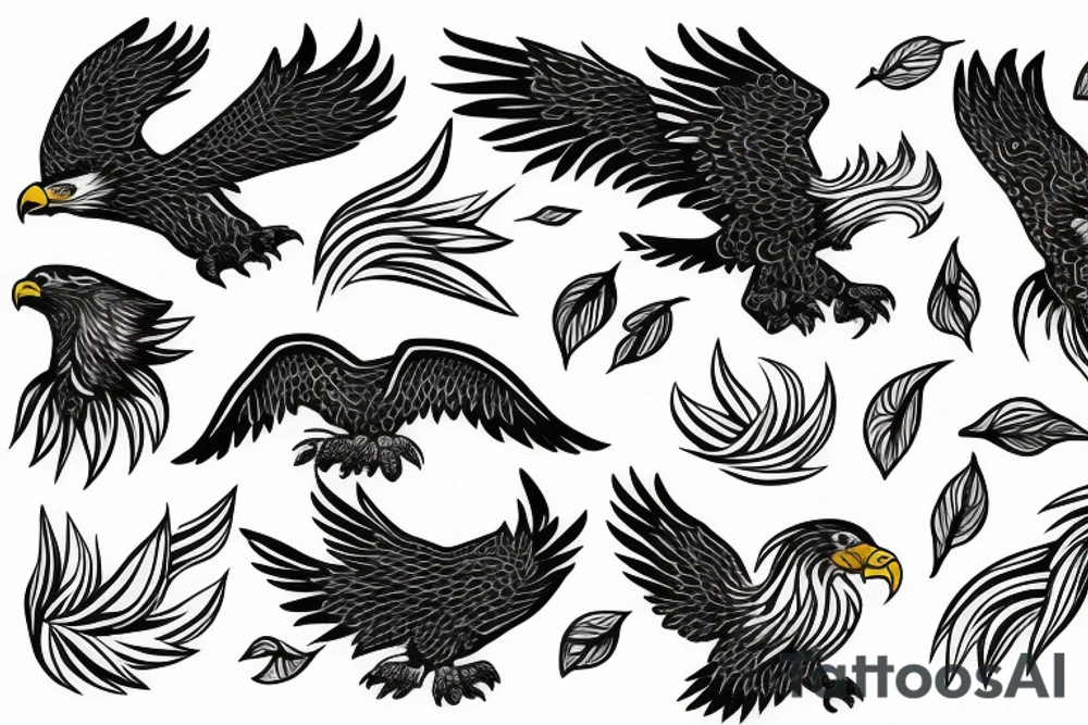 Fire with spirit animal as eagle with nature tattoo idea