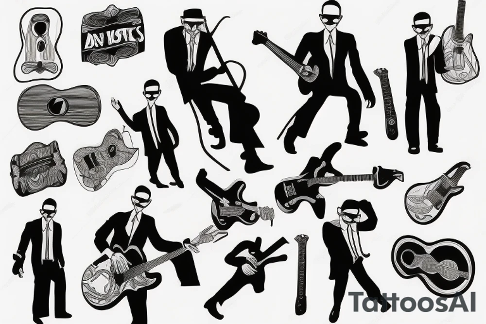 Men in black with guitar tattoo idea