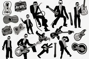 Men in black with guitar tattoo idea