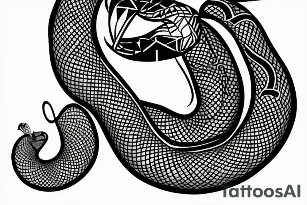snake wrapped around knife with geometrical pattern background tattoo idea