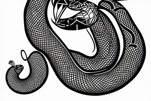 snake wrapped around knife with geometrical pattern background tattoo idea