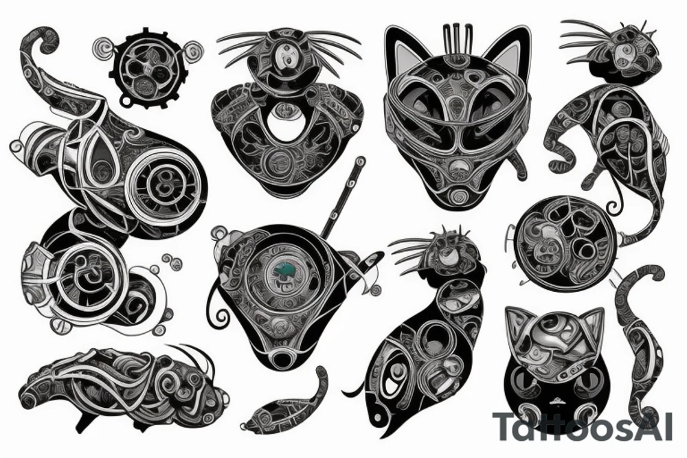 cat an robots tattoo idea