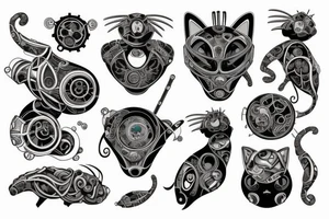 cat an robots tattoo idea