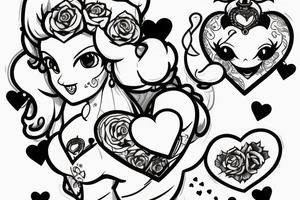 Princess peach in black and white with a red heart in her hands tattoo idea