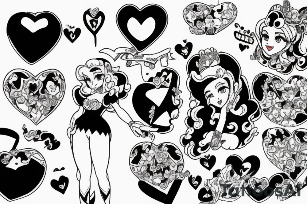 Princess peach in black and white with a red heart in her hands tattoo idea