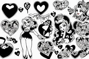 Princess peach in black and white with a red heart in her hands tattoo idea