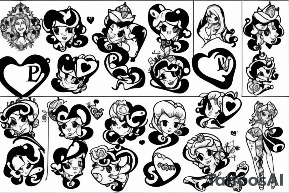 Princess peach in black and white with a red heart in her hands tattoo idea