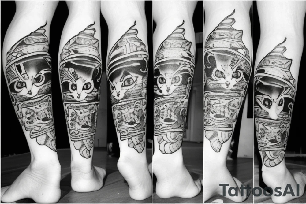 a cat with a hat on the feet tattoo idea