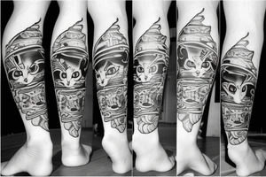 a cat with a hat on the feet tattoo idea