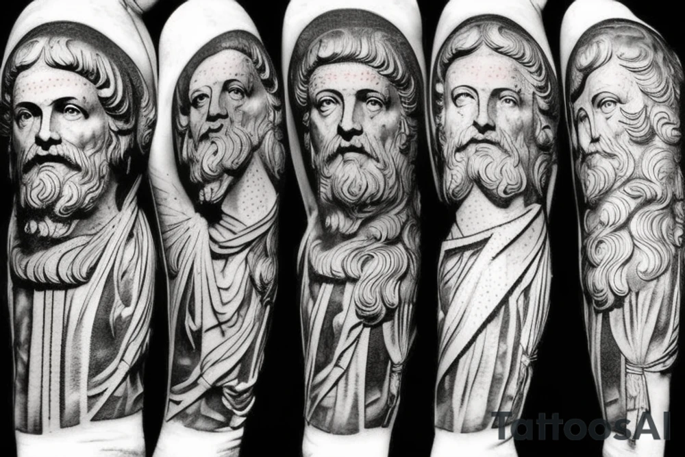 images of Socrates, Marcus Aurelius, and Leonardo Da Vinci tattoo idea