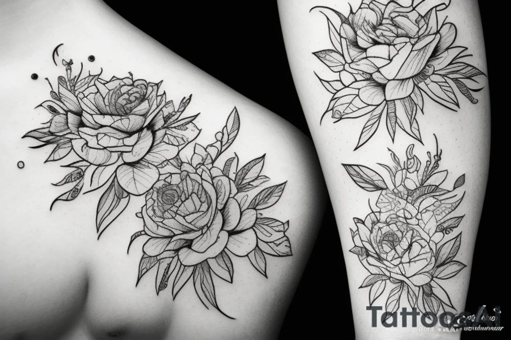flowers space simple line tattoo idea