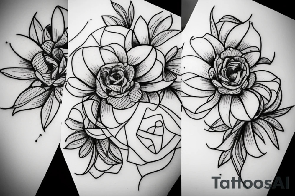 Women profile flowers space simple line tattoo idea