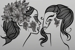Lineal flower women profile shape tattoo idea