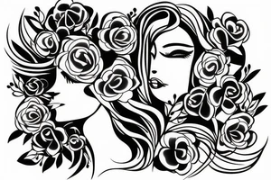 Lineal flower women profile shape tattoo idea