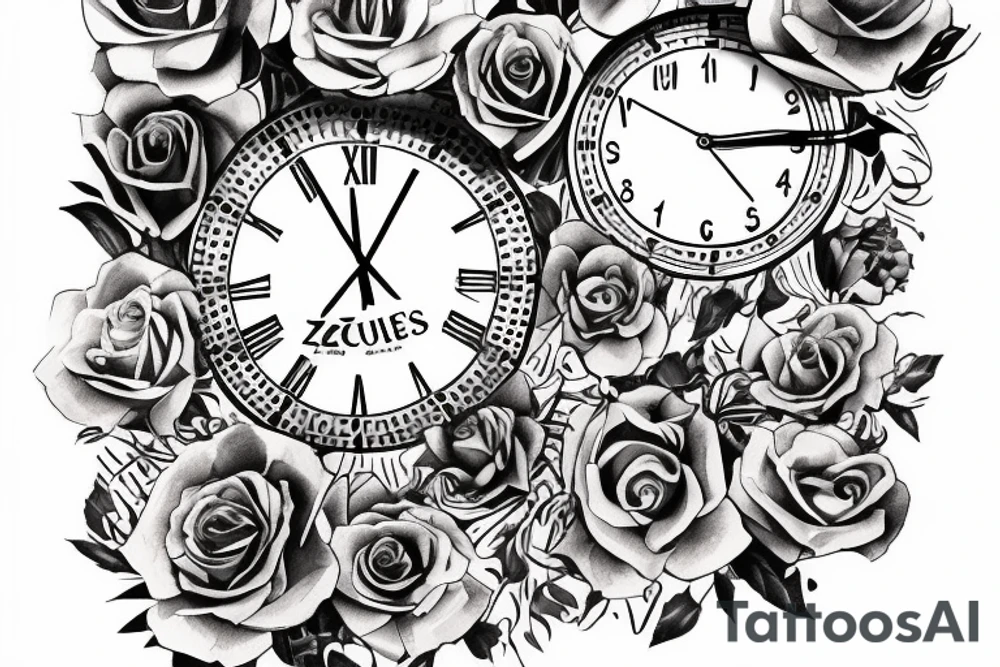 can you put zues flowers with a clock set to 6 in the morning with the words El Que Merece No Pide tattoo idea