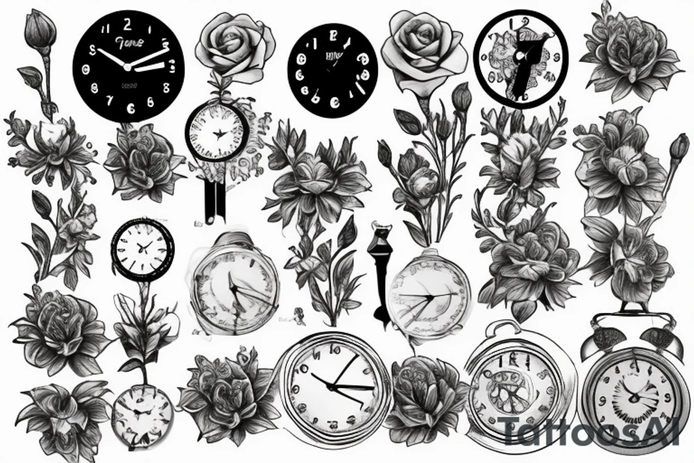 can you put zues flowers with a clock set to 6 in the morning with the words El Que Merece No Pide tattoo idea