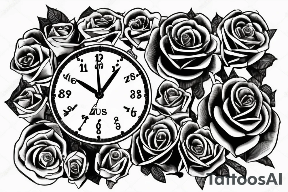 can you put zues at the yop under  roses surronding a clock with the time set to  6 o clock and the under the qutoe"El que merece no pide"- Papa tattoo idea