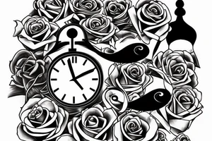 can you put zues at the yop under  roses surronding a clock with the time set to  6 o clock and the under the qutoe"El que merece no pide"- Papa tattoo idea