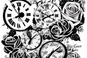 can you put zues at the yop under  roses surronding a clock with the time set to  6 o clock and the under the qutoe"El que merece no pide"- Papa tattoo idea