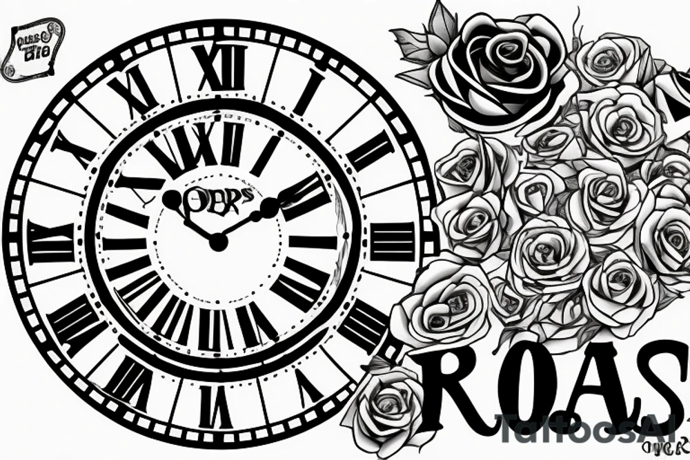 can you put zues at the yop under  roses surronding a clock with the time set to  6 o clock and the under the qutoe"El que merece no pide"- Papa tattoo idea