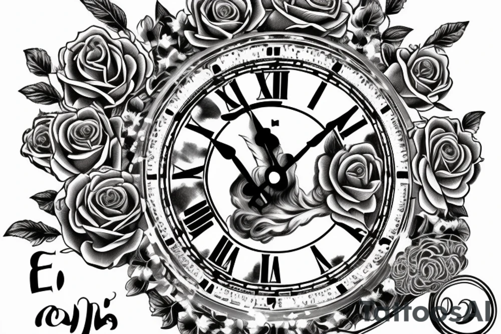 can you put Zeus at the top under  roses surrounding a clock with the time set to  6 o clock and the under the quote "El que merece no pide"- Papa tattoo idea