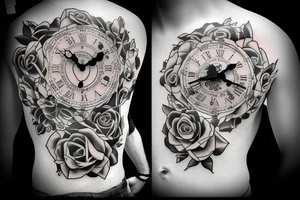 can you put Zeus at the top under  roses surrounding a clock with the time set to  6 o clock and the under the quote "El que merece no pide"- Papa tattoo idea