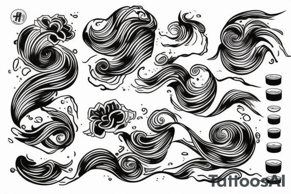 half-sleeve tattoo with waves crashing, and floral integrated tattoo idea