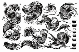 half-sleeve tattoo with waves crashing, and floral integrated tattoo idea