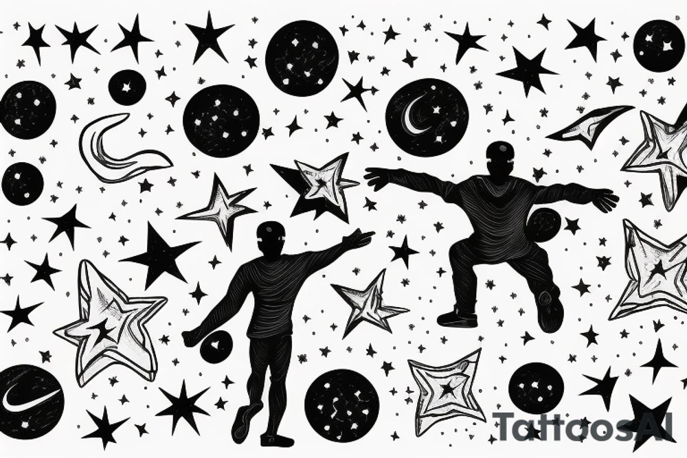 Black man standing on top of the world reaching for stars tattoo idea