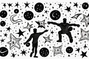 Black man standing on top of the world reaching for stars tattoo idea