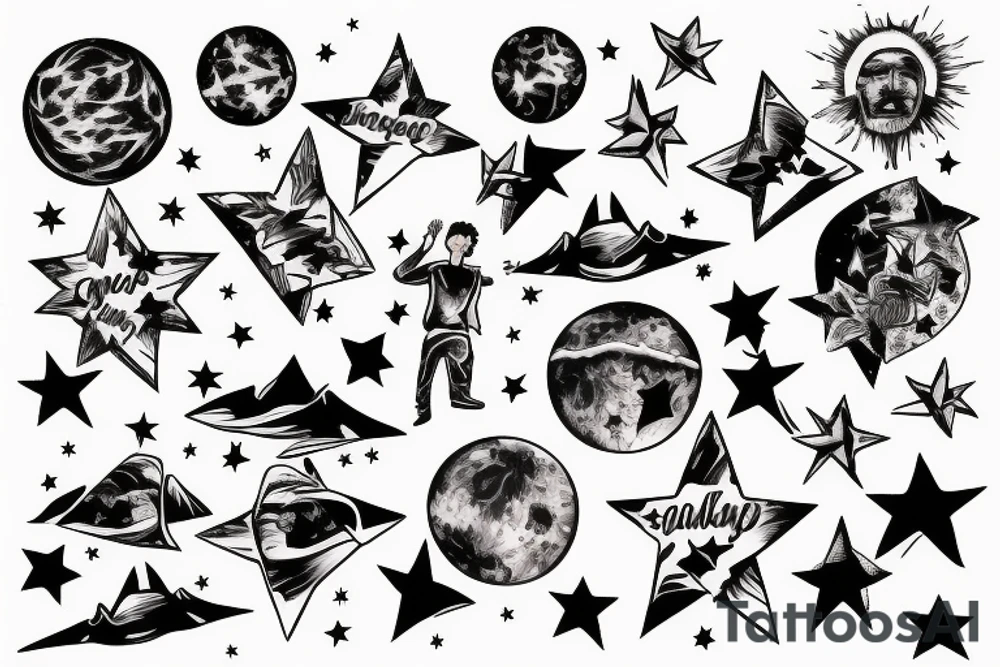 Man standing on top of world reaching for stars tattoo idea