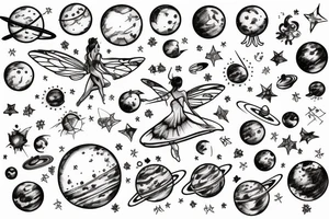 fairy surrounded by solar system tattoo idea
