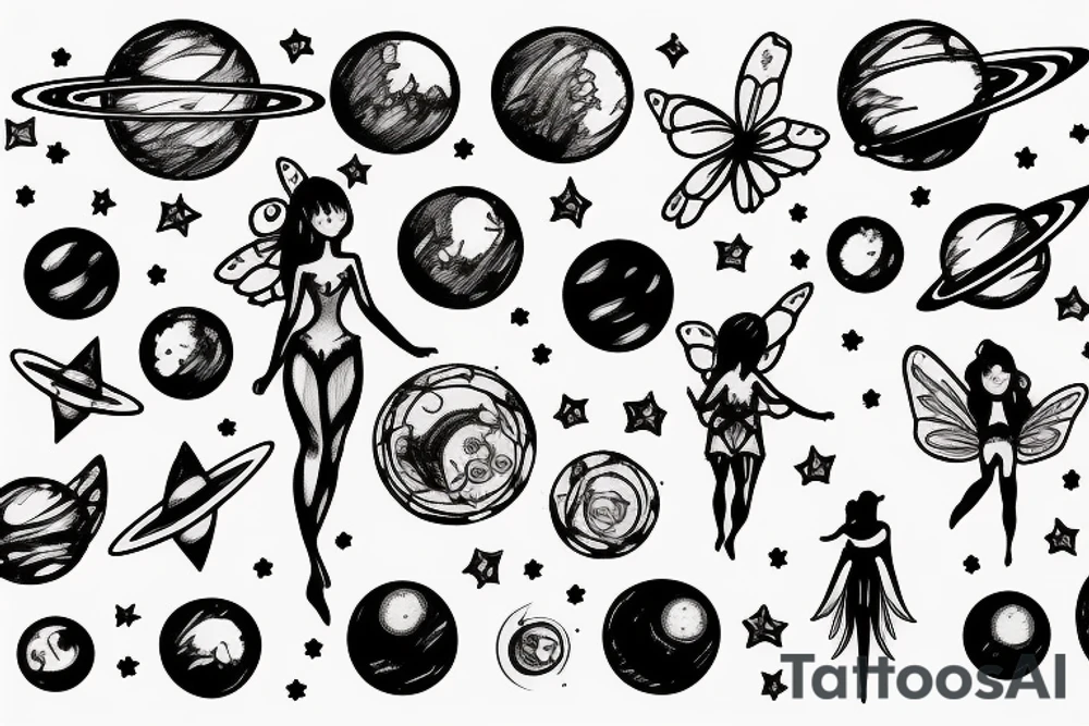 fairy surrounded by solar system tattoo idea