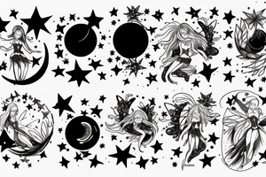 fairy surrounded by moon and stars tattoo idea