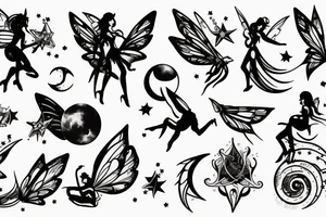 fairy surrounded by moon and stars tattoo idea
