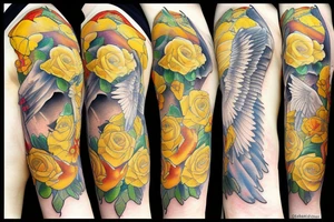 Guardian angel with yellow roses tattoo idea