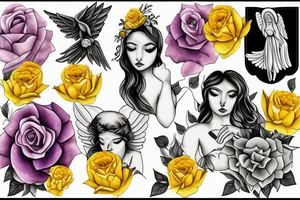 Guardian angel with yellow roses tattoo idea
