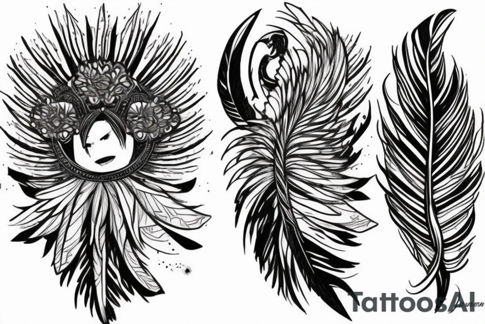 3 feathers tied with leather and gemstones tattoo idea