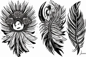 3 feathers tied with leather and gemstones tattoo idea