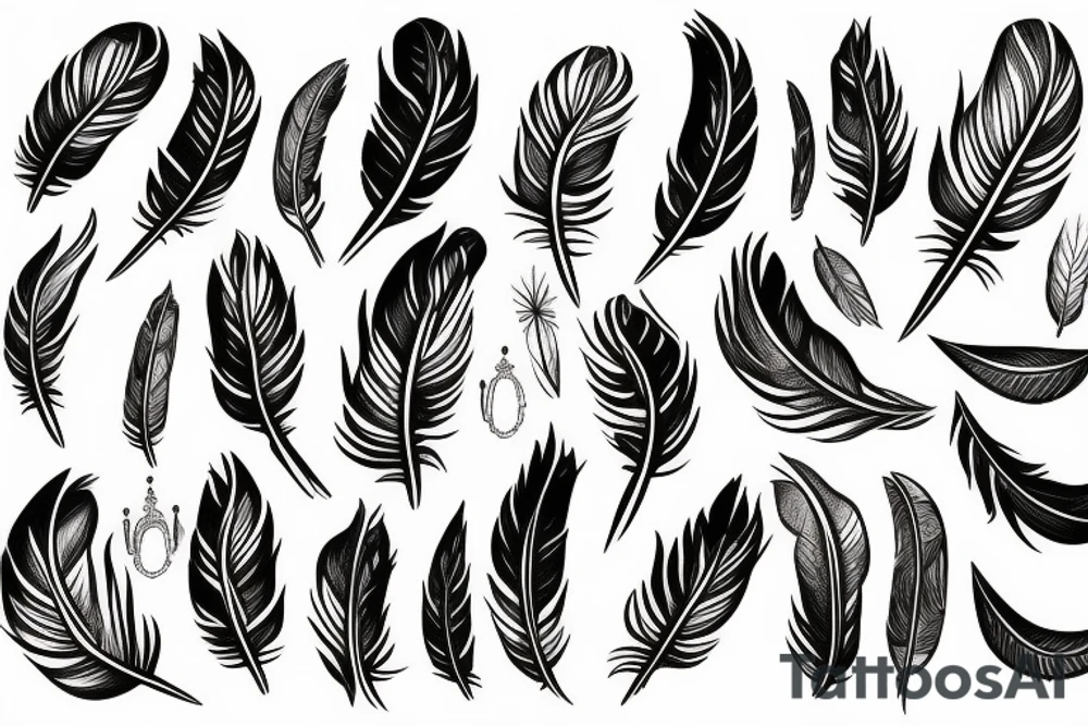 3 feathers tied with leather and gemstones tattoo idea