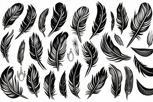 3 feathers tied with leather and gemstones tattoo idea