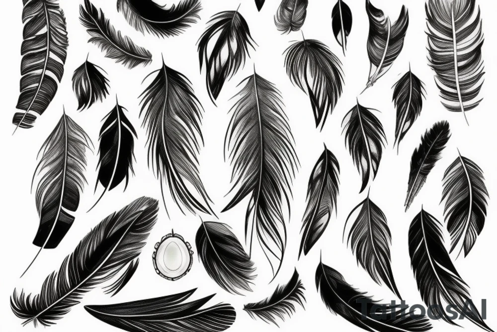 feathers tied with leather and gemstones tattoo idea