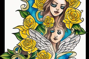 Guardian angel with yellow roses initial JAG tattoo idea